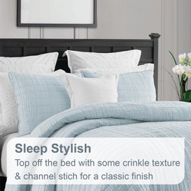 Swift Home Lightweight Oversized, Ultra-Soft, Enzyme Washed, Crinkle Texture, Breathable Cotton Blend Fill, 3-Piece Coverlet/Bedspread/Quilt Set – Light Blue, Full/Queen