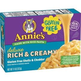 Annie's Macaroni & Cheese, Gluten Free Creamy Deluxe & Cheesy Cheddar, Rice Pasta & Cheese Sauce, 11oz Box