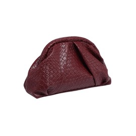 OYOANGLE Women's Minimalist Woven Leather Clutch Purses Textured Kiss Lock Pleated Vintage Evening Handbags Burgundy One-Size