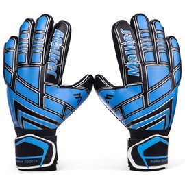 Malker Soccer Goalie Gloves Goalkeeper Gloves with Fingersave and Double Wrist Protection, Strong Grip Goalkeeper Gloves for Youth&Adult Size 8 (Black)