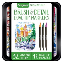 Crayola Brush & Detail Dual Tip Marker Set, 16 Markers, 32 Colors, Adult Coloring Markers, Gifts for Teens & Adults