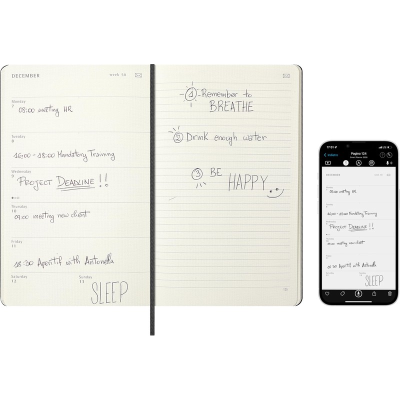 Moleskine Smart Planner 2026, Digitaler Wochenkalender 12 Monate, Gummibandverschluss, Farbe