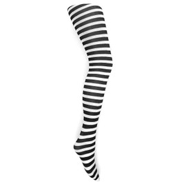 MYSASI Women's Striped Tights 40 Denier (White and Black, M)