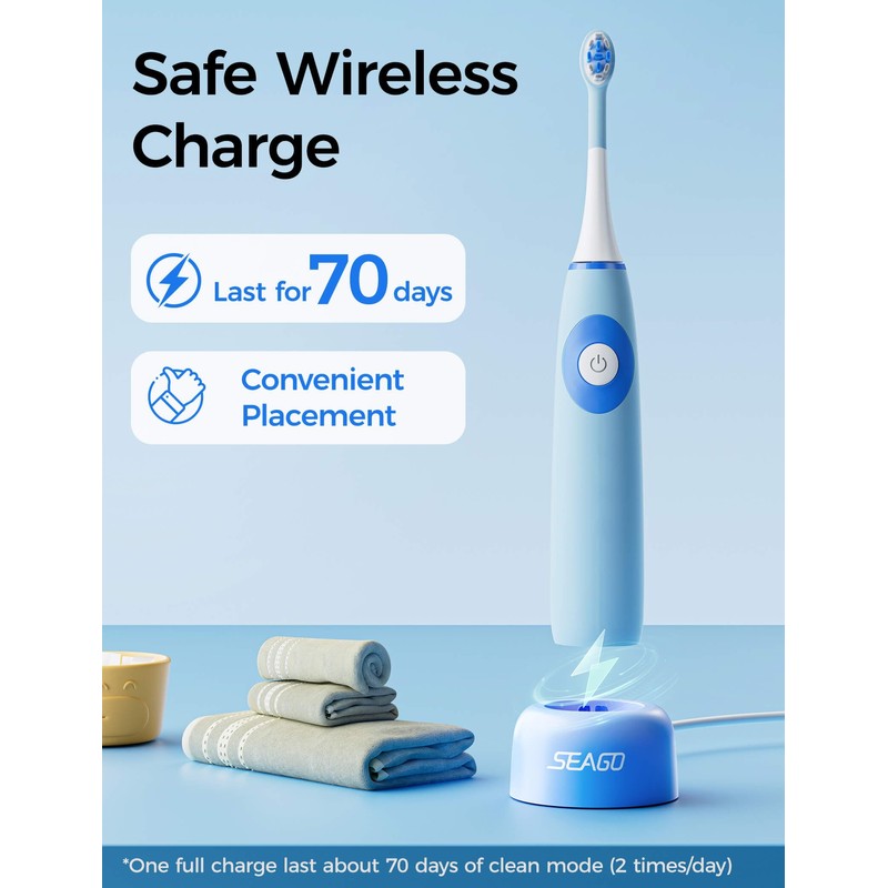 SEAGO Kids Electric Toothbrushes for Ages 5-8 with 2 Sizes
