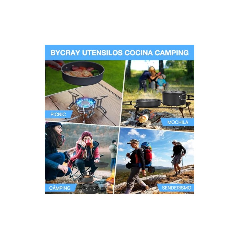 BYCRAY - Kit de Cocina Camping Portatil,16Pcs Utensilios de Cocina