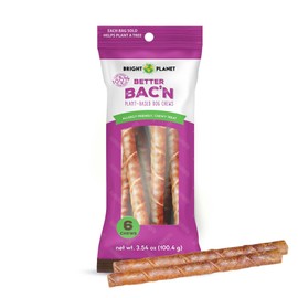 Bright Planet Pet | Better Bac'n Vegan Dog Chews 6ct | Long Lasting Chew | Hypoallergenic Allergy-Friendly Plant-Based | Made in USA