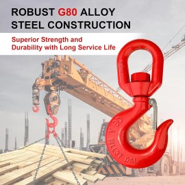 SCIEO 3 Ton Swivel Lifting Hook Heavy Duty Rigging Hook, G80 Crane 3T