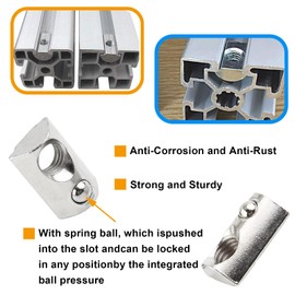 Pack of 20 M8 T-Slot Nuts with Ball Nut 8 for 4040 Aluminium Profile with Centring Spring Ball, 40 Series Slot Nut M8 Thread, Carbon Steel Sliding Nut T Slot Stones Set for Aluminium C Profile 3D