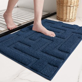 Color&Geometry Navy Blue Bathroom Rug - Refresh Your Bathroom with Absorbent Light Brown Microfiber Bath Mat - Non Slip, Soft, Washable, Quick Dry, 20'x32' Bath Rug Carpet