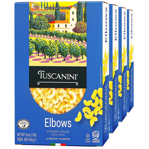 Tuscanini Authentic Italian Elbow Macaroni Pasta 16oz (4 Pack) Made with Premium Durum Wheat , Done in 7-10 Minutes