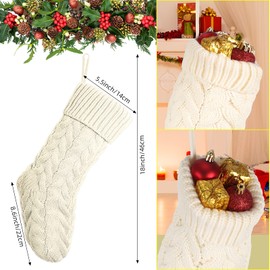 Vinsot 12 Set Christmas Stockings 18 Inches Big Cable Knitted Stockings Xmas Large Size Fireplace Stocking for Family Party Decoration (Ivory)