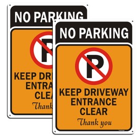 Yuzkouge 2 Pack No Parking Keep Driveway Entrance Clear Sign, 10” x 14” Rust Free Aluminum Door Sign, Weatherproof, Fade Resistant, Easy Mounting.