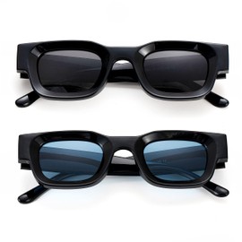 Teumire Retro Rectangle Polarized Sunglasses for Small Face Women Men Chunky Square Thick Frame Glasses UV400 Protection(Black/Grey+Black/Blue)