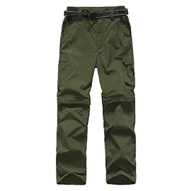 JOMLUN Boy’s Casual Quick Dry Outdoor Pants Hiking Climbing Convertible Trouser Kids' Cargo Pants Army Green