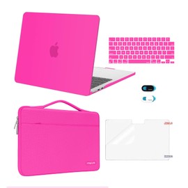 MOSISO Compatible with MacBook Air 13 inch Case 2025 2024 2023 2022 M4 A3240 M3 A3113 M2 A2681, Hard Shell&Sleeve Bag&Keyboard Skin&Webcam Cover&Screen Film for MacBook Air 13.6 inch, Bright Rose