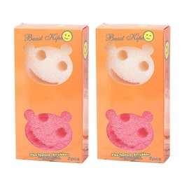 JZS Non-Scratch Scrub Sponges, Sponges for Cleaning Kitchen, Bathroom,Non-Scratch Sponges Safe for Non-Stick Cookware,with FlexTexture Firm and Soft Design,Dishwashing Safe,4 Pack,Pink and Beige