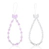 Reownest 2 Pack Phone Lanyard Charm Set - Cute Sparkling Crystal Bowknot Love Beaded Chain, Aesthetic Wrist Strap for Women Girls, Multi-Purpose Cellphone Bag Key Accessory - White,Purple