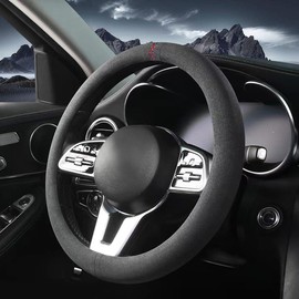 Carodi Steering Wheel Cover Universal 15 Inch Newest Microfiber Leather Breathable Technology Fabric Non-Slip Comfortable Warm in Winter and Cool in Summer Green (Black + Red)