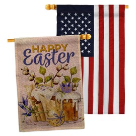 Angeleno Heritage Super Sweet Easter Burlap House Flag Pack Springtime Happy Bunny Egg Christian Season Holiday Embroidery Decoration Banner Small Garden Yard Gift Double-Sided, Made in USA