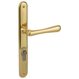 Gedotec Door Handle Set Brass Handle Set Antique Door Fitting Vintage Door Handle Room Doors – Elegant | Polished Brass | PZ - Cylinder | 1 Set - Design Long Plate Set Including Screws