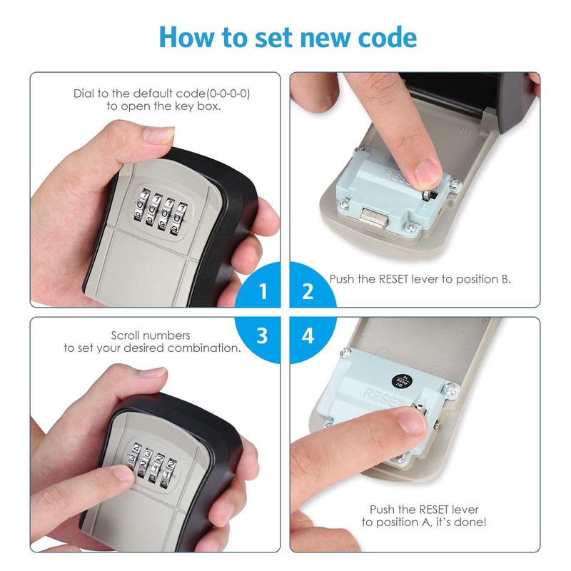 AMIR Lock Box Wall Mounted, 4-Digit Combination Lockbox for Outside,