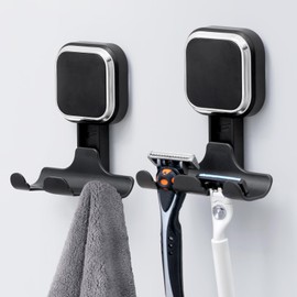 TAILI Suction Cup Razor Holder for Shower 2 Pack, Heavy Duty Suction Cup Hooks for Hanging Towel, Razor, Loofah, Removable Stylish Shower Hooks Suction Cup, No Damage to Walls, Black