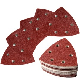 Alppihym 100 pieces triangle sandpaper set, 93 mm, 5 grits (60/80/120/180/240), 20 pieces each, Velcro sandpaper for delta sanders, for wood, metal, plaster, fibreglass (93 x 93 mm)