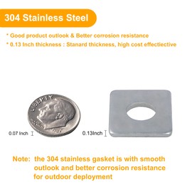 50 Pcs 304 Stainless Steel Square Washer Plate Fastener Hardware 1/2(ID) X 3/2 X3/2 (Square OD) X 1/7 (THK) inch
