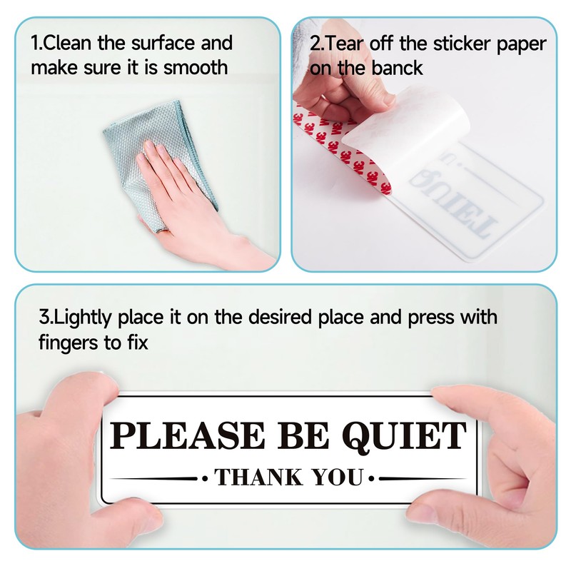 2 PCS Quiet Please Sign Sticker, Self Adhesive Durable Please