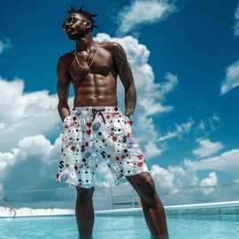 Fodyle Men's Swim Trunks Lined Quick Poker Dry Beach Shorts with Zipper Pockets Fashion Men's Swim Shorts Medium