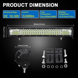 Willpower 23 inch LED Work Light Bar, Triple Row 324W Spot Flood Combo Beam Off Road Driving Fog Lights with Wiring Harness for Pickup SUV ATV UTV Truck Light, 12V 24V