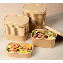 HOT BARGAINS 50 x 650ml Kraft Paper Disposable Food Container with Paper Lids (650, Rectangular, 50, CN50650)
