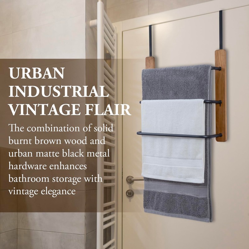 MyGift Over The Door Towel Rack for Bathroom, Rustic Solid