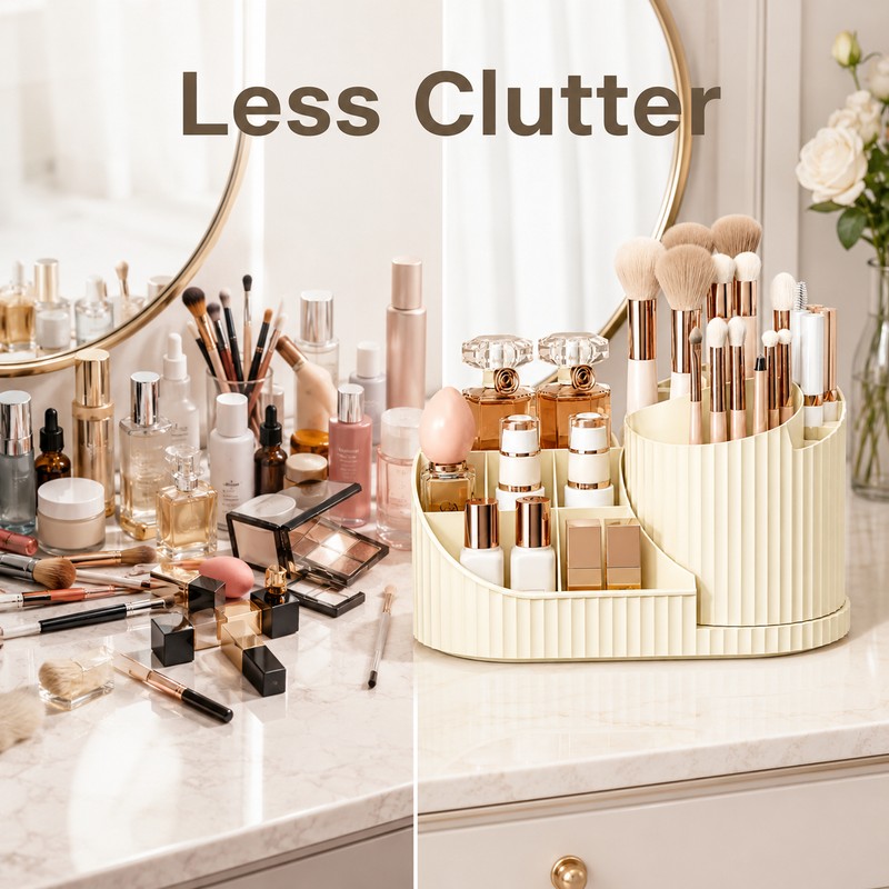 360° Rotating Makeup Organizer with Brush Holder – Large Vanity