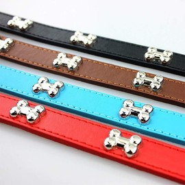 Suiecuor Leather Collar and Lead Collar with Metal Bone Decoration Suitable for Small Medium Large Dogs and Cats Brown S