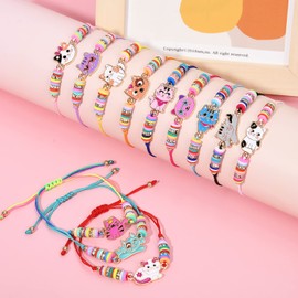 Lorfancy 12 Pcs Bracelets for Girls Kids Toddler Play Jewelry Cute Animal Cat Charm Bracelet Friendship Braided Woven Bracelets Adjustable Little Girls Dress Up Jewelry Gift