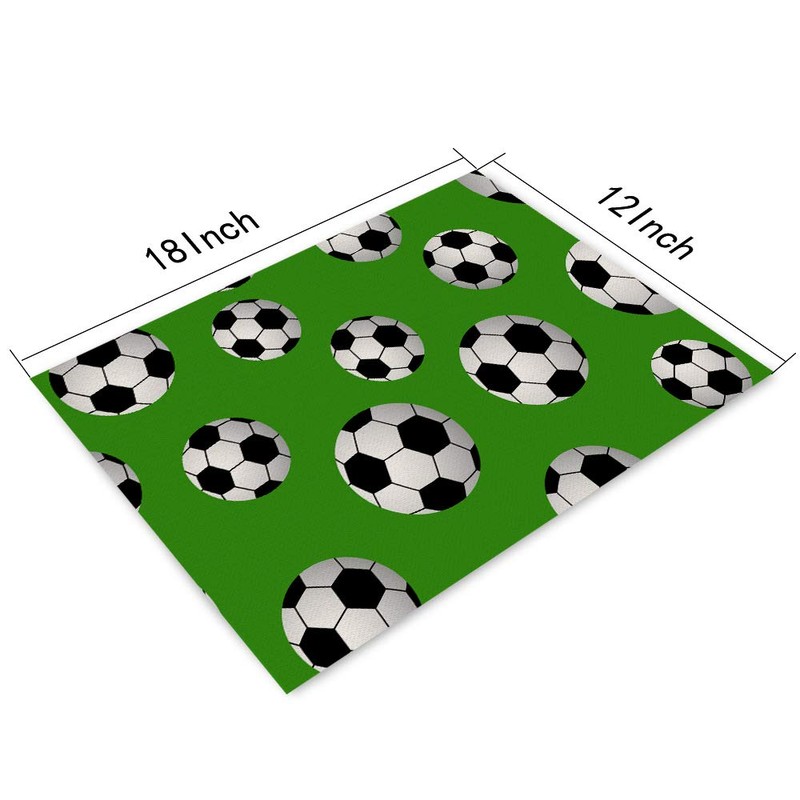Soccer Placemats Set of 4, Ball Soccer Sport Game Green