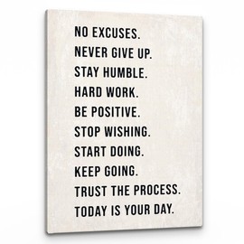 PHAMTE No Excuses Never Give Up Inspirational Workout Wall Art, Motivational Inspirational Print Framed Canvas Painting Artwork Home Gym Yoga Exercise Fitness Room Office Decor（11x14 Inch（White）