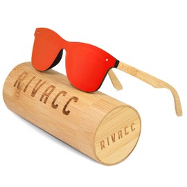 Rivacc Polarized Sunglasses with UV400 Protection, Unisex for Men and Women, Handmade with Bamboo Wood, London (Red)
