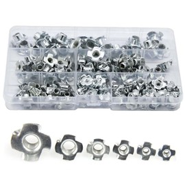 Drive-in Nuts, Flare Nuts, Four Prong Nuts, Pack of 160 Drive-In Nuts, Suitable for Wooden Furniture, Pipes, Construction, Sheet Metal, Timber, Climbing Walls, Galvanised