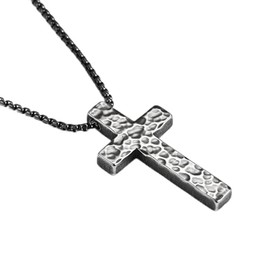 UTHOSMDO Cross Pendant Necklace, Stainless Steel Necklace, Hammered Texture, 24 Inch Box Chain, Unisex Religious Jewelry Gifts for Family and Friends