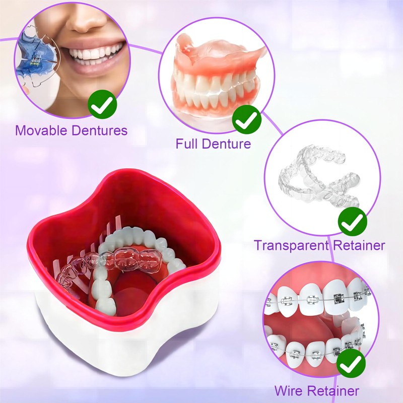 2 PCS Denture Bath Cases Set, 2 Denture Storage Case