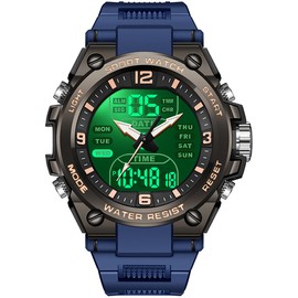 findtime Digital Watch Men's Sports for Men Boys Teenagers Outdoor Watch with Countdown / Alarm Clock / Stopwatch 5 ATM Waterproof Watches, black blue, Bracelet