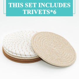 Trivets for Hot Pots and Pans 8 inches 6 Pcs, Trivet for Hot Dishes, Hot Pads for Kitchen, Cotton Coasters Mat to Protect Counter, Cooking Potholder Set, Home Essentials Farmhouse Decor (Mix Brown)