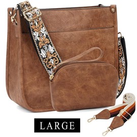 HKCLUF 4055 Women's Fashionable Crossbody Bag Purse For Women Leather Handbag Wallet Set Waterproof Women Crossbody Bag With 2count Adjustable Guitar Strap Perfect:_Tan