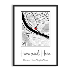 Landkarte | wo alles begann | wo wir uns trafen | Home - Zuhause - Daheim | benutzerdefinierte Karte Druck | Abschlussgeschenk in schwarz-Weiß | unser erstes Zuhause