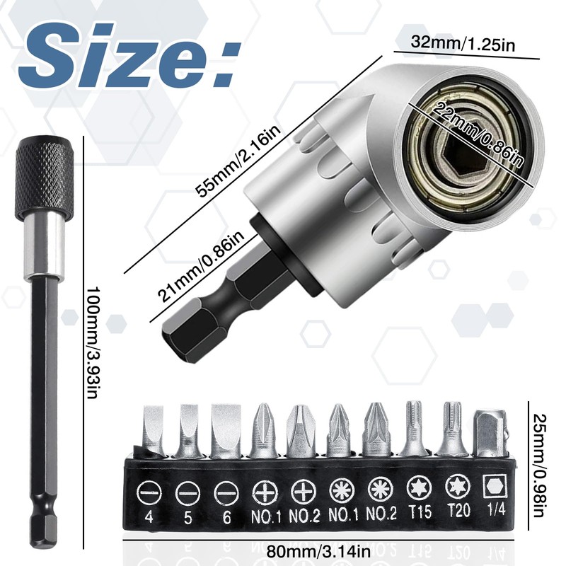 Vakki Right Angle Drill & Screwdriver Bit Set, 105 Degree