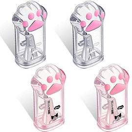 4 Pieces Cute Cat Paw Pencil Sharpener Kawaii Manual Pencils Sharpeners Kids Cat Claw Pencil Sharpener Stationery with Lid for Office Home School Supplies, Pink and Grey