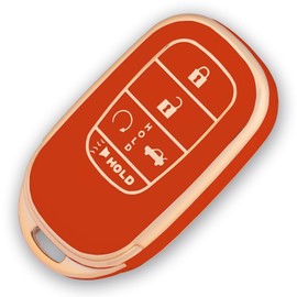 WORCAS TPU Soft Keys Fob Shell Case Compatible with Honda Civic 2022,2023,5 Button Car Smart Keyless Entry Covers(Gold-Red)