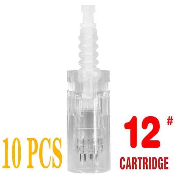 12 Pins Microneedling Pen Replacement Cartridges 10 Pcs - Derma Auto Pen Bayonet Slot Cartridges for Dr Pen M5 / M7 / N2, Angel Kiss A9 / S65 / K3892, Disposable Replacement Accessories